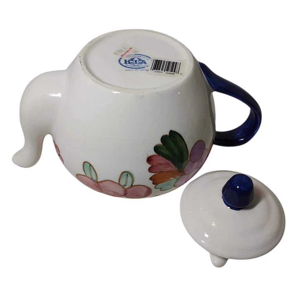 BIA Cordon Bleu International Teapot with Lid Hand Painted Fruit Blue Trim‎ SEE